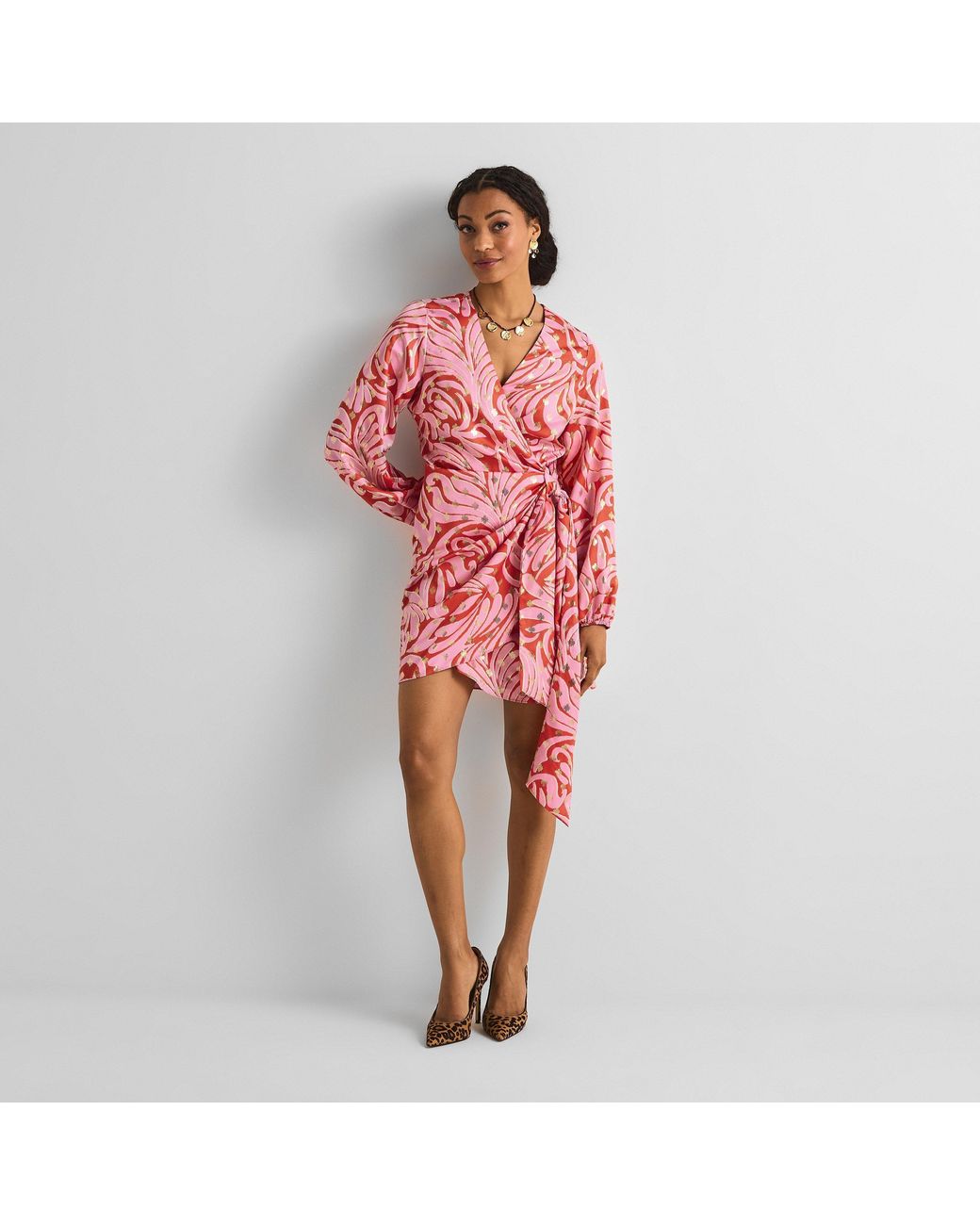 Never Fully Dressed Red Mini Vienna Swirl Wrap Dress