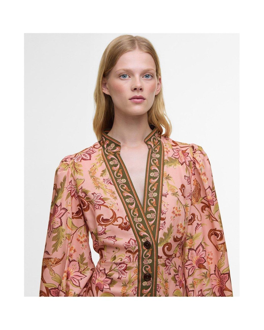 BARBOUR X FARM RIO Brown X Farm Rio Alice Long Sleeve Maxi Dress