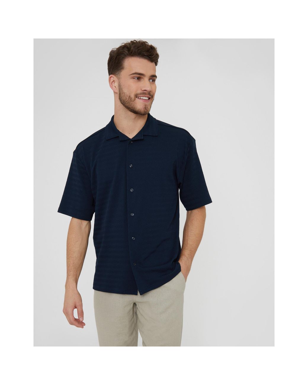 Threadbare Blue Drewrea Short-Sleeve Patterned Shirt for men