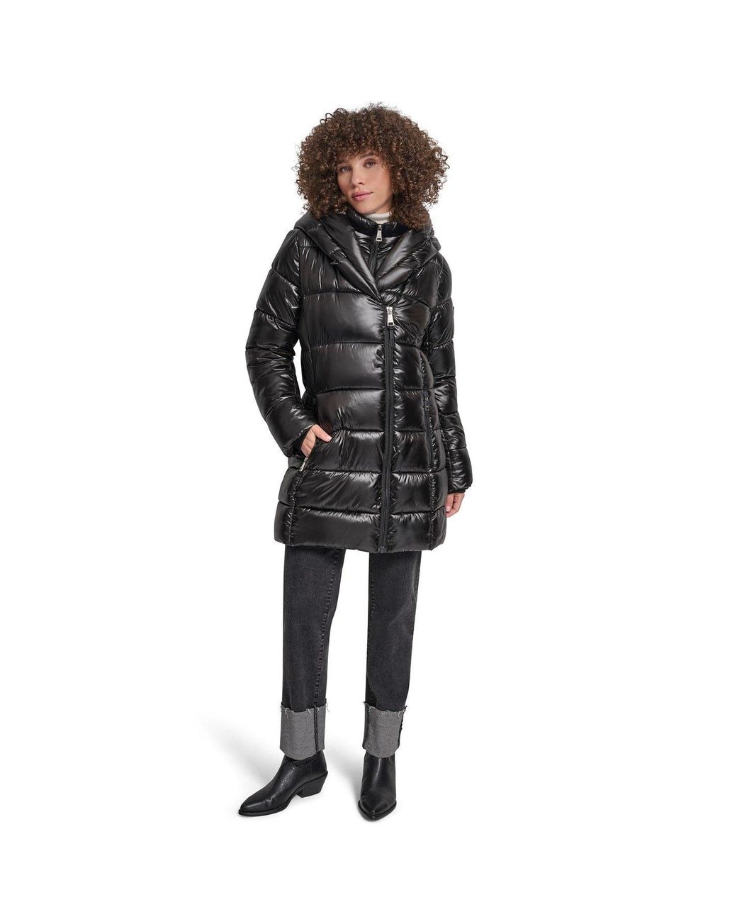 DKNY Black Shine Medium Puffer Jacket