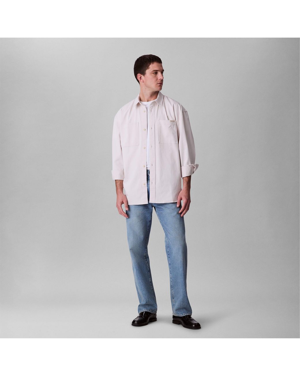 Calvin Klein Purple Relaxed Chambray Cotton Long Sleeve Oversized Fit Overshirt for men