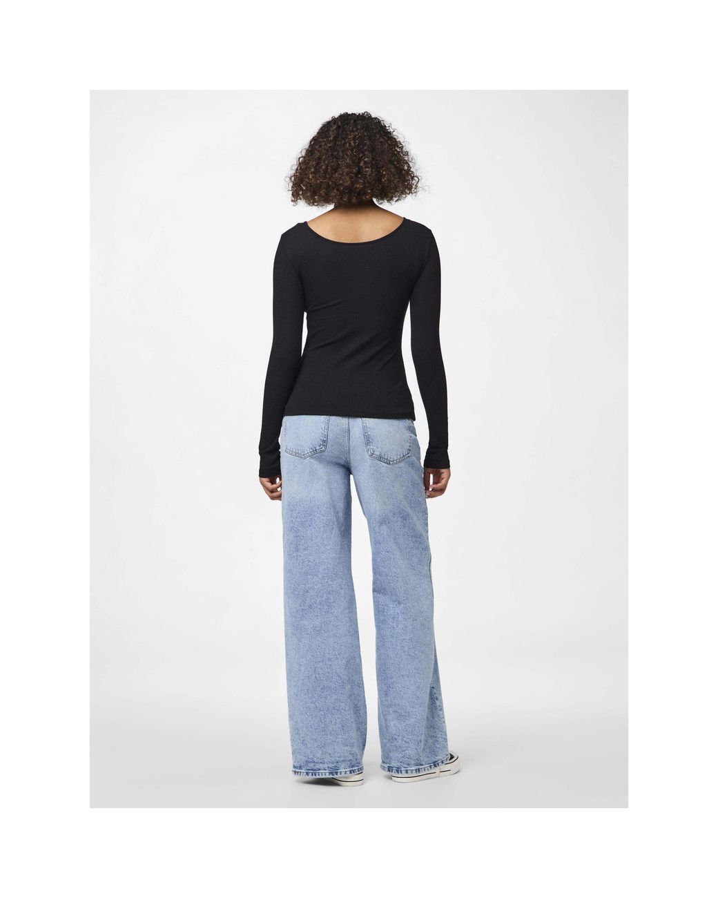Pieces Black Kitte Cotton Long-Sleeve Slim-Fit Blouse