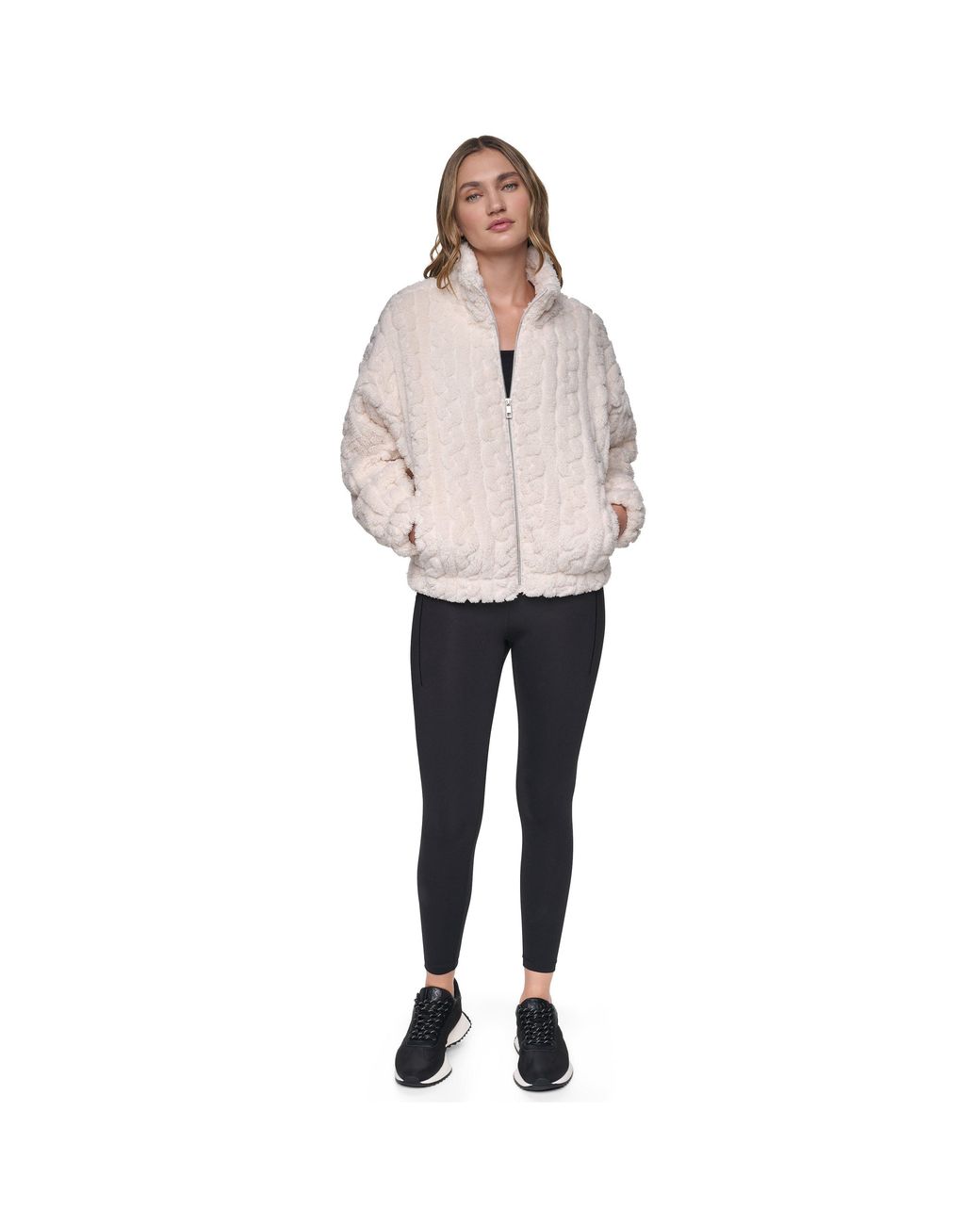 DKNY Gray Cable Sport Full-Zip Sherpa Jacket