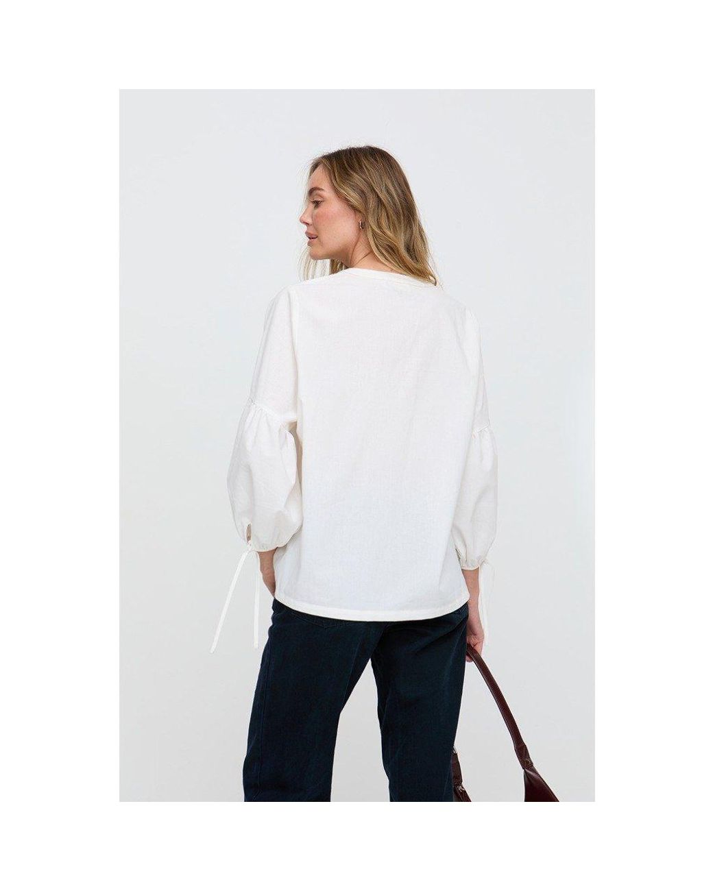 Raffya White Anai Half Placket Embroidered Blouse