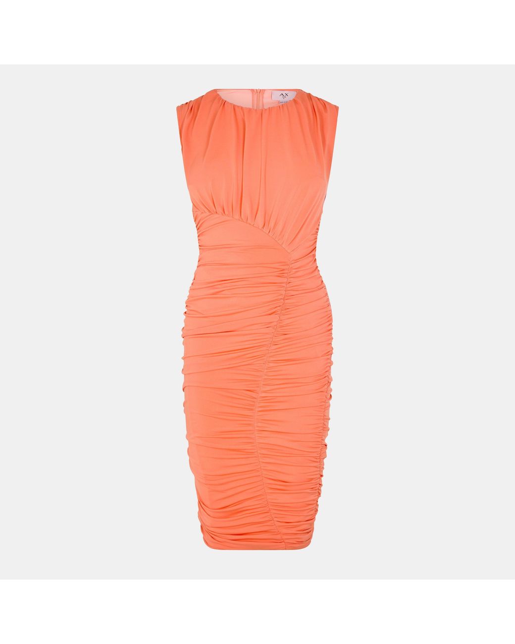 AX Paris Peach Ruched Bodycon Midi Dress in Orange | Lyst UK