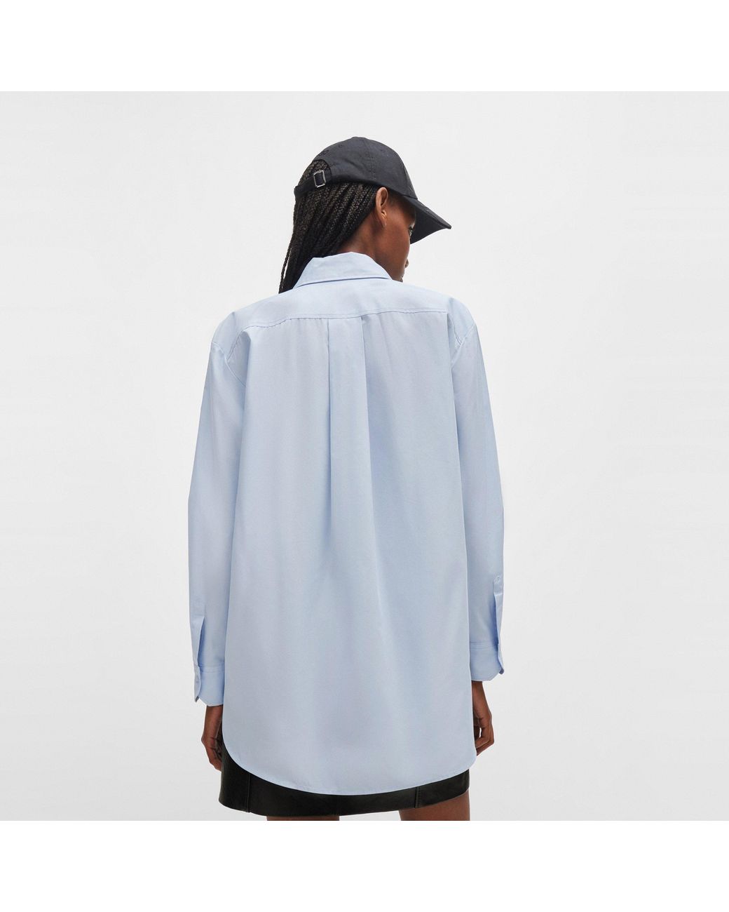 HUGO Blue Oversize Long-Sleeve Plain Shirt