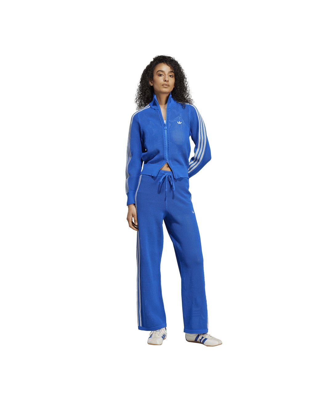 Adidas Originals Blue Crochet Top Open Hem Fleece Jogger