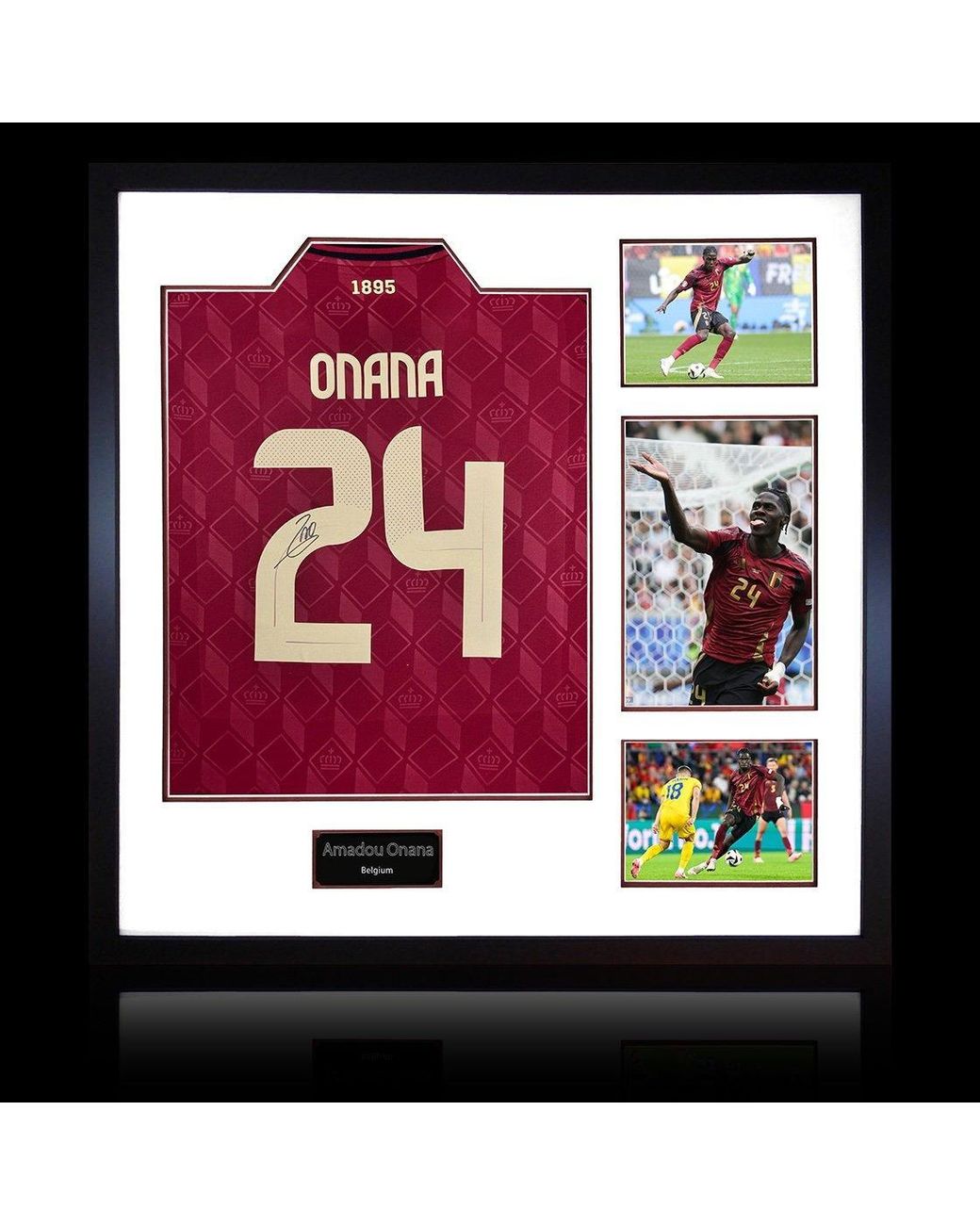 The Fan Cave Red Amadou Onana Signed Belgium Shirt Elite Frame
