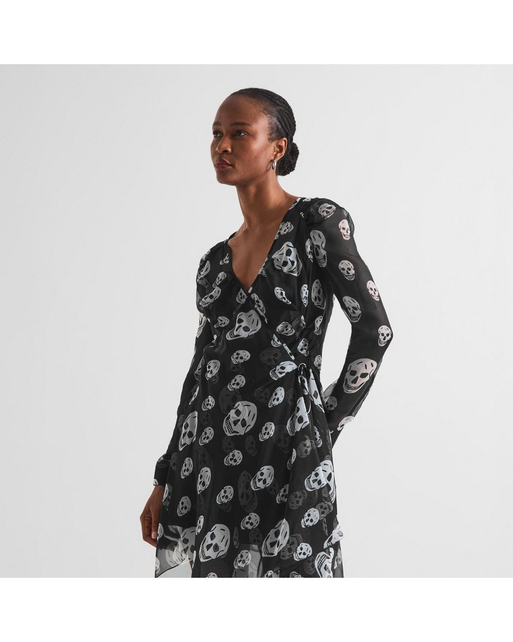 McQueen Black Alex Skull Prnt Wrp Ld63