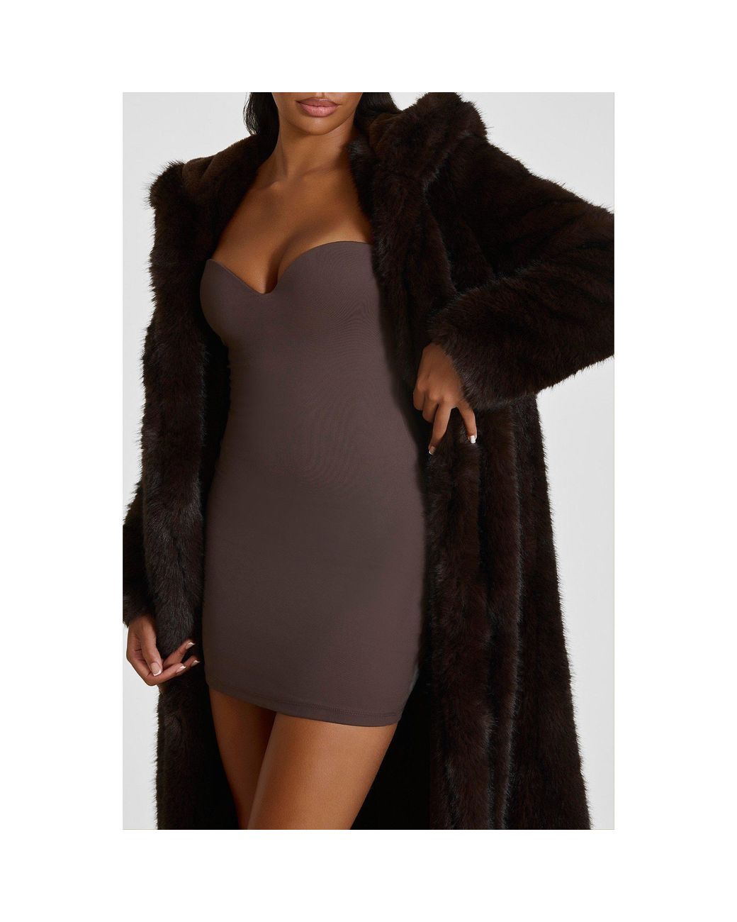 Mars the Label Black Maple Faux Fur Hooded Belted Oversized-Fit Teddy Coat