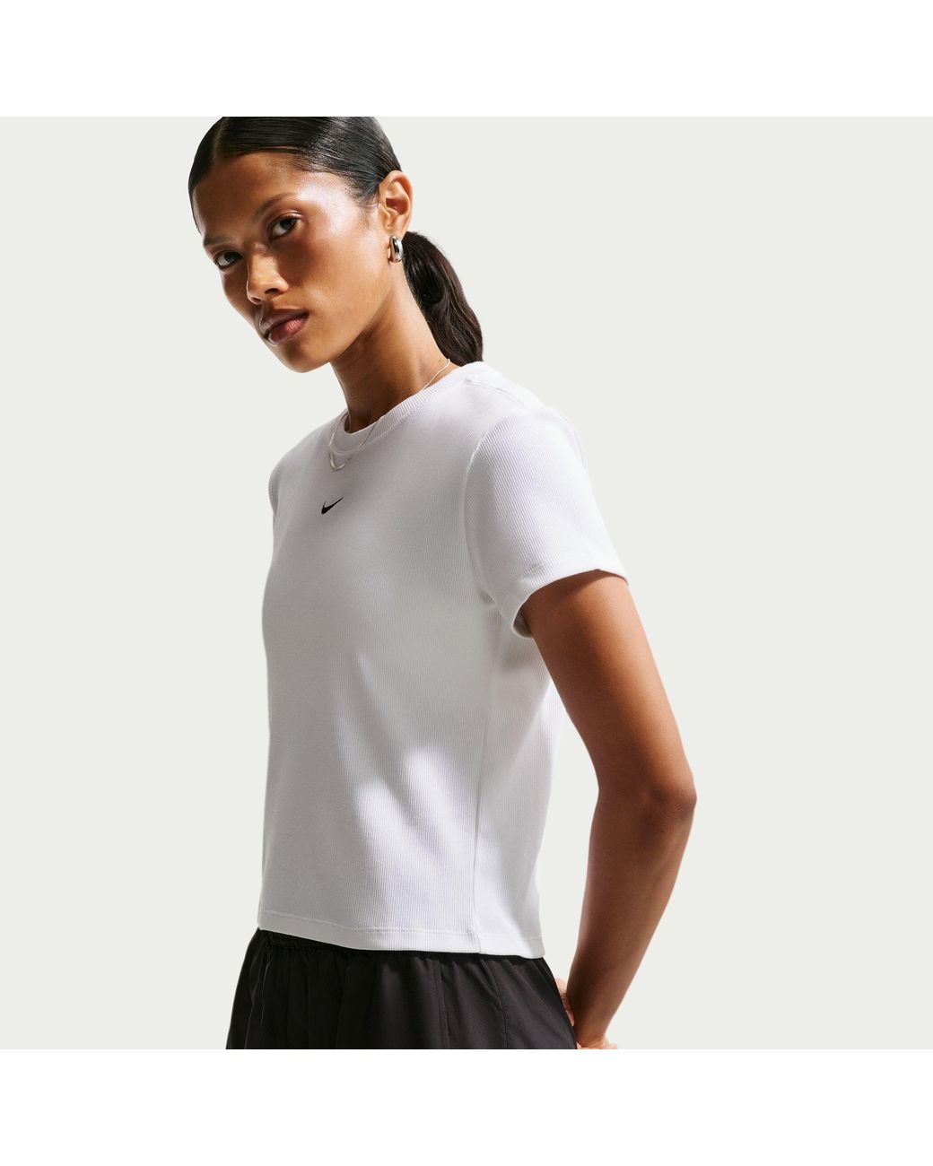 Nike White Tight Ribbed Short-Sleeve T-Shirt