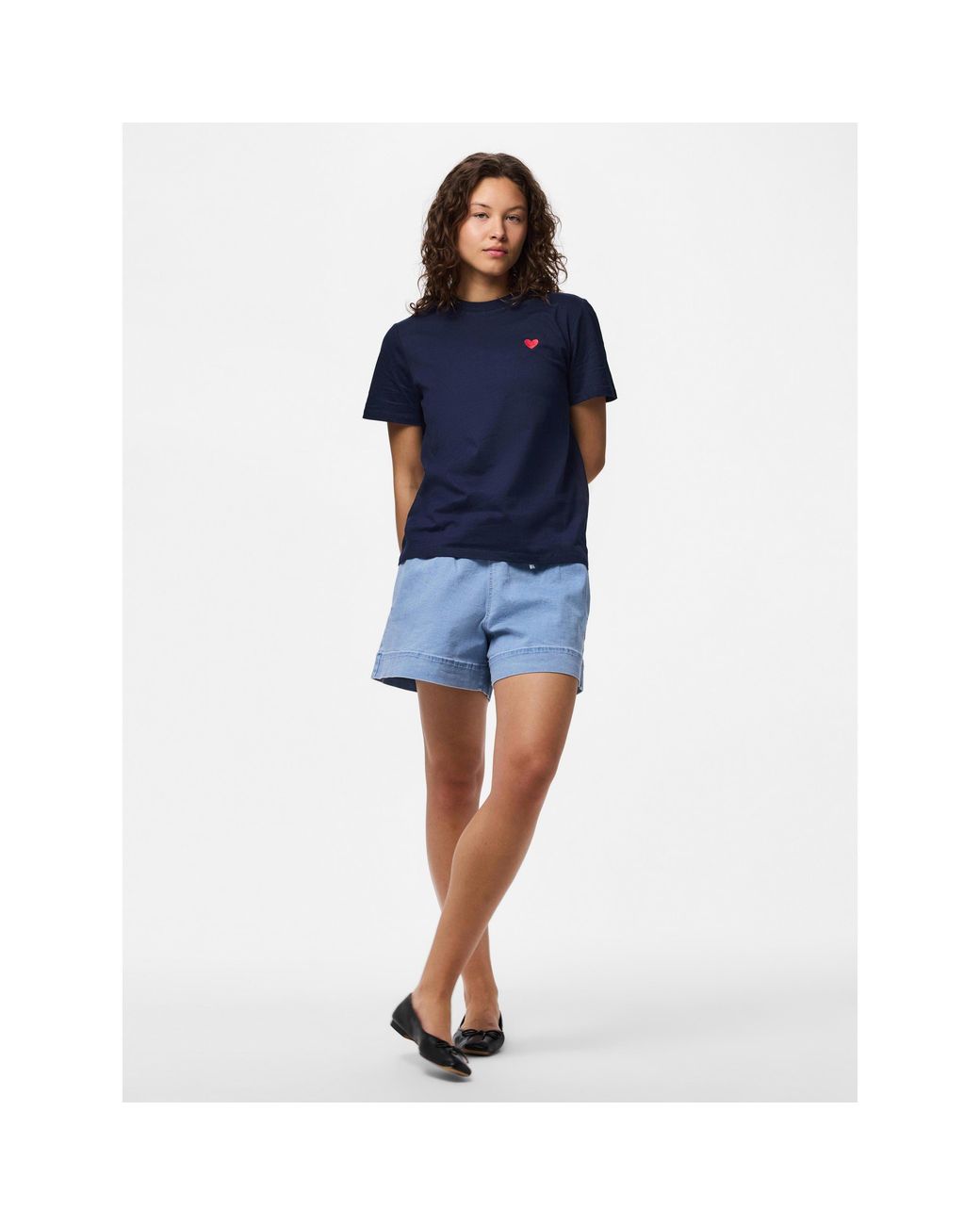 Pieces Blue Mila Heart Cotton Short-Sleeve T-Shirt