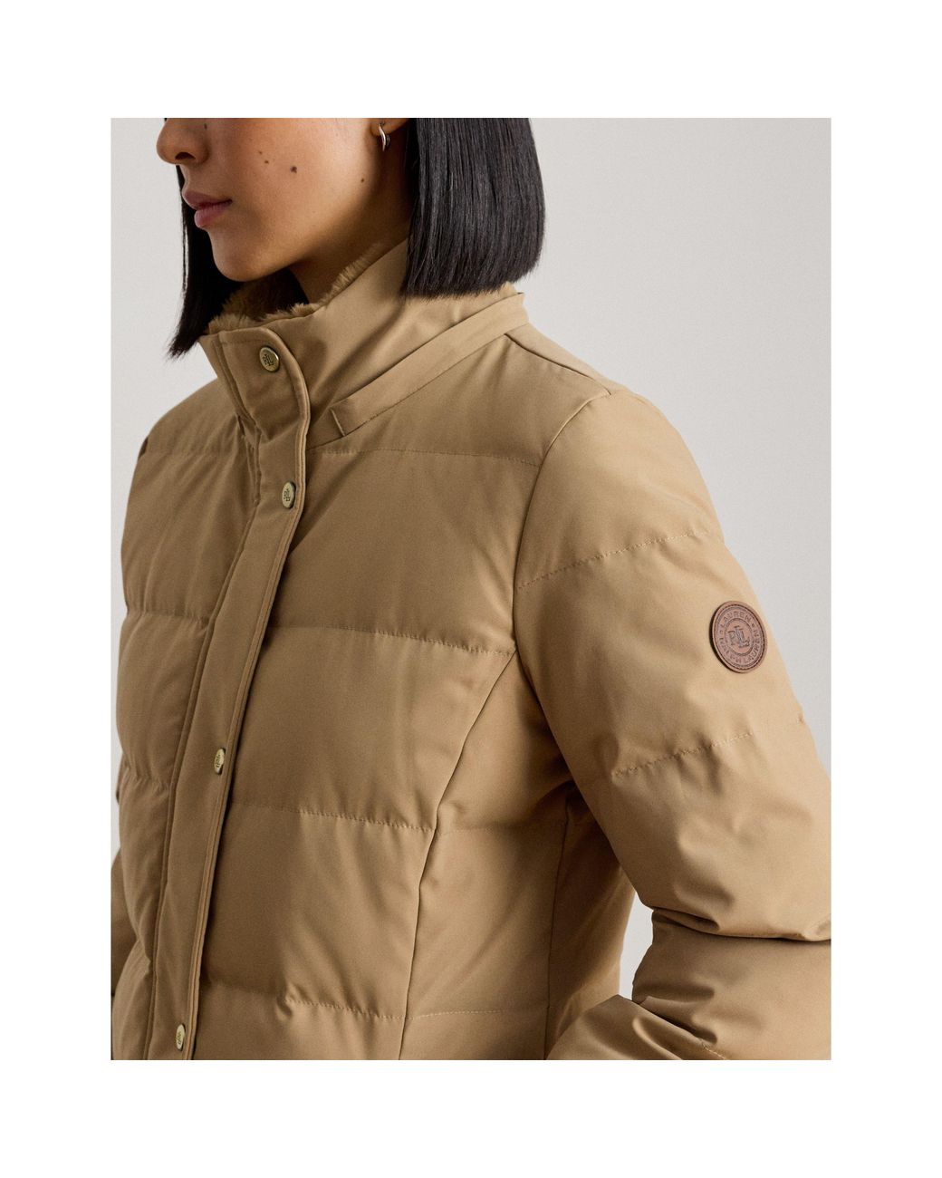 Ralph Lauren Natural Faux Fur Hood Medium Puffer Jacket