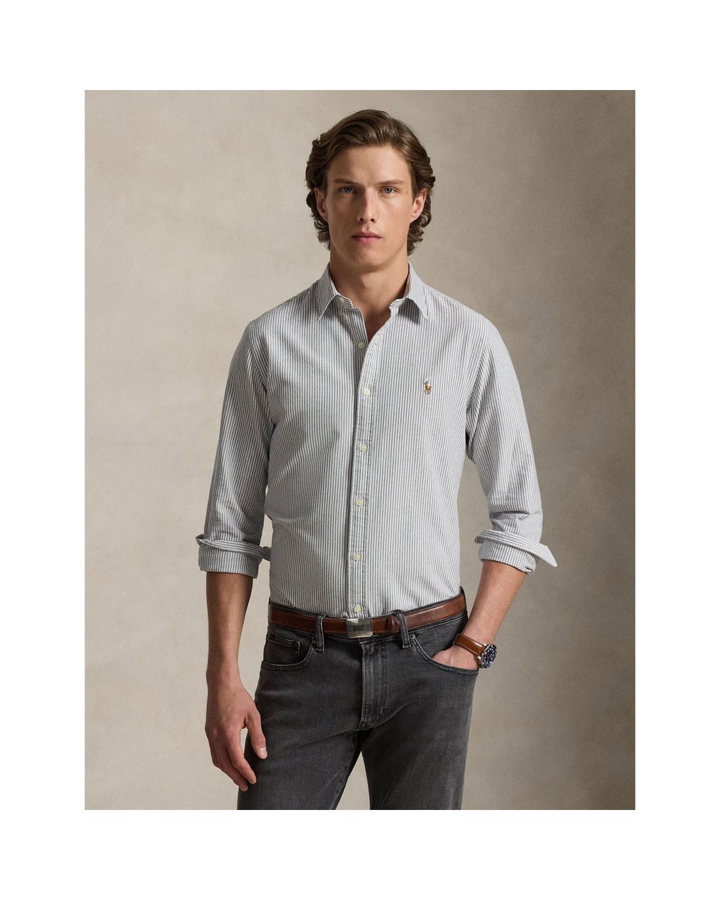 Polo Ralph Lauren Blue Slim Fit Striped Oxford Shirt for men