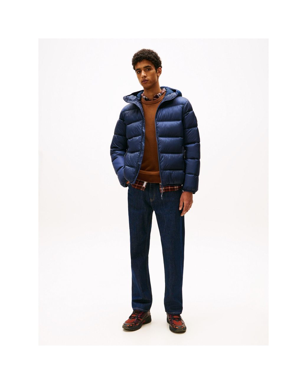 Tommy Hilfiger Blue Logo Hooded Full-Zip Short Puffer Jacket for men