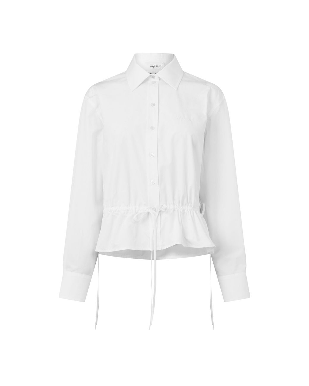 McQueen White Cotton Long-Sleeve Drawstring Shirt