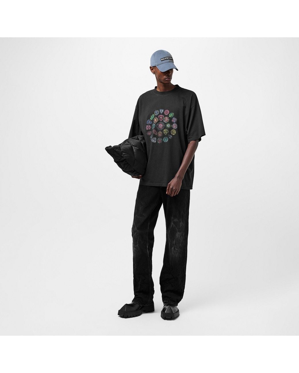 Balenciaga Black T-Shirt With Colorful Print for men