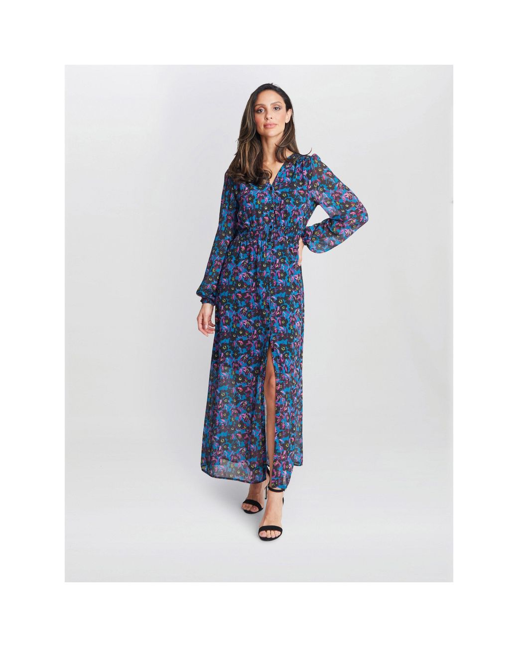 Gina Bacconi Blue Judy Button Dwon Long Sleeve Dress