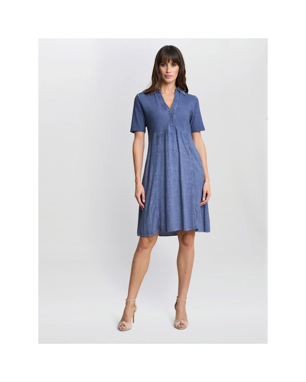 Gina Bacconi Blue Aaliyah Chambray Demin And Jersey Dress