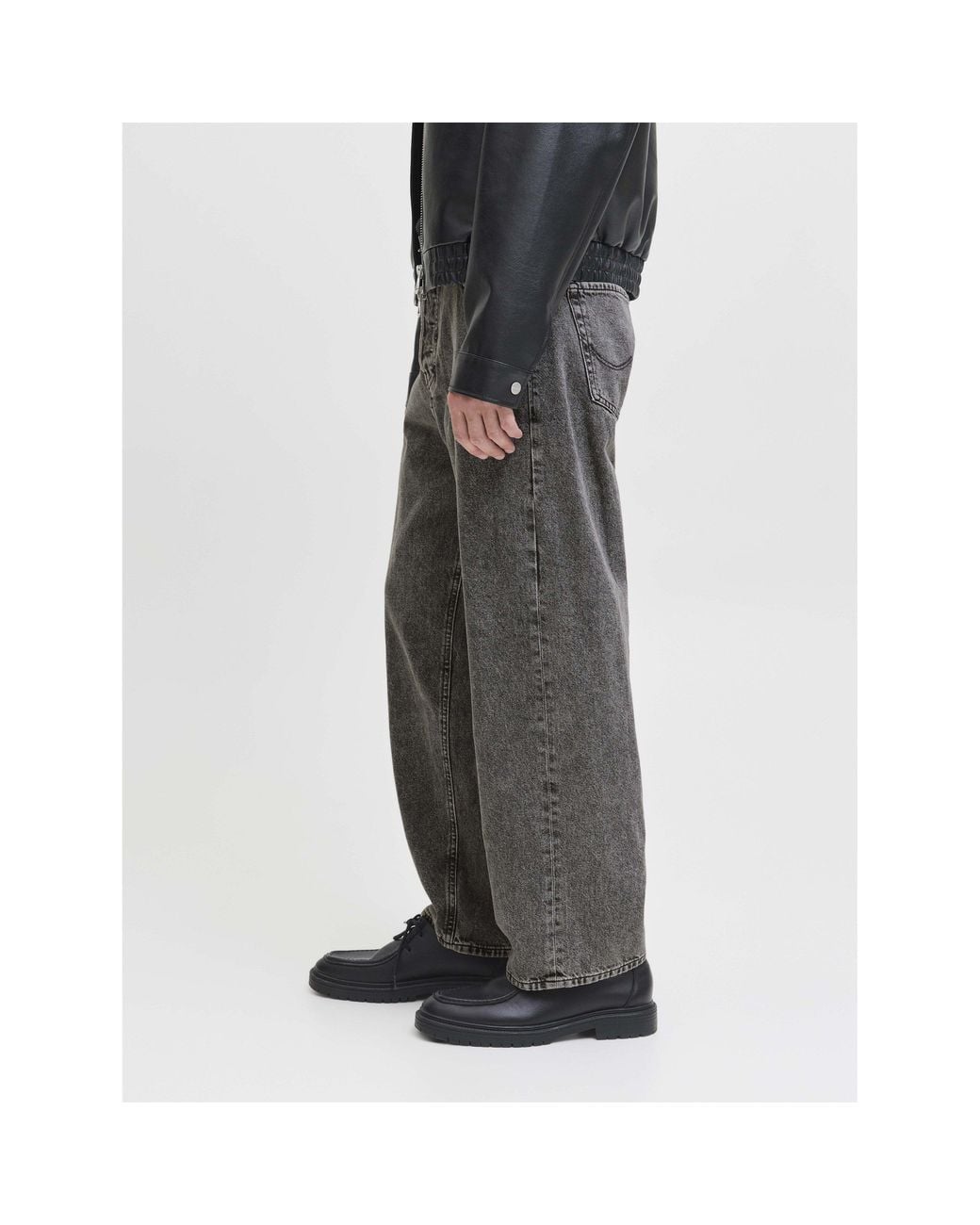 Jack & Jones Gray Alex Original Cotton High-Waisted Wide-Leg Jeans for men