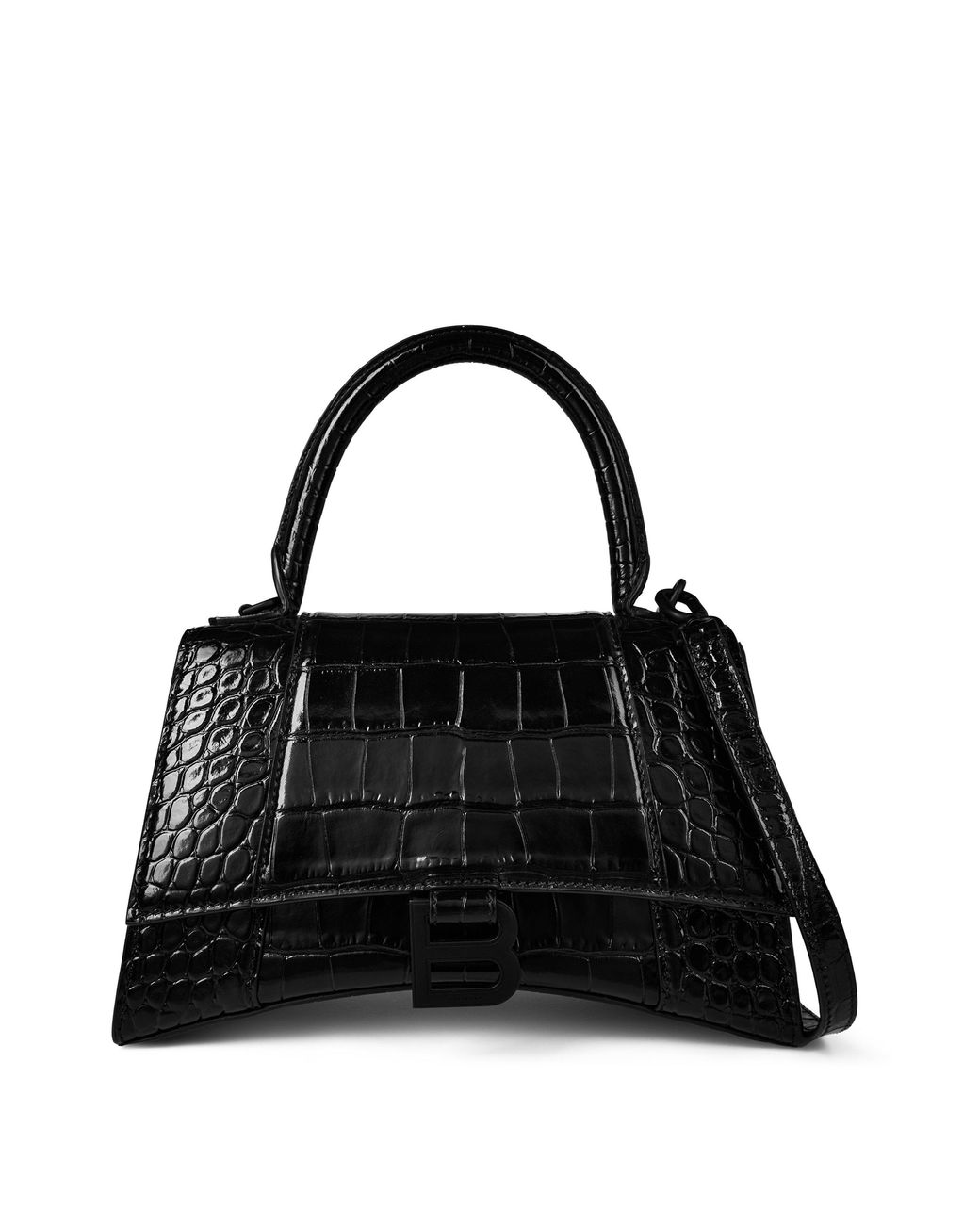 Balenciaga Black Hourglass Small Crocodile Handbag