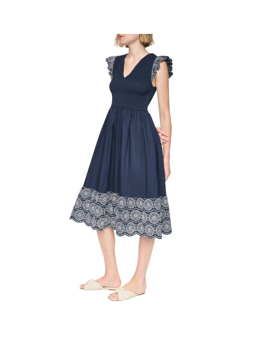 DKNY Blue Cotton Poplin Midi Tea Dress