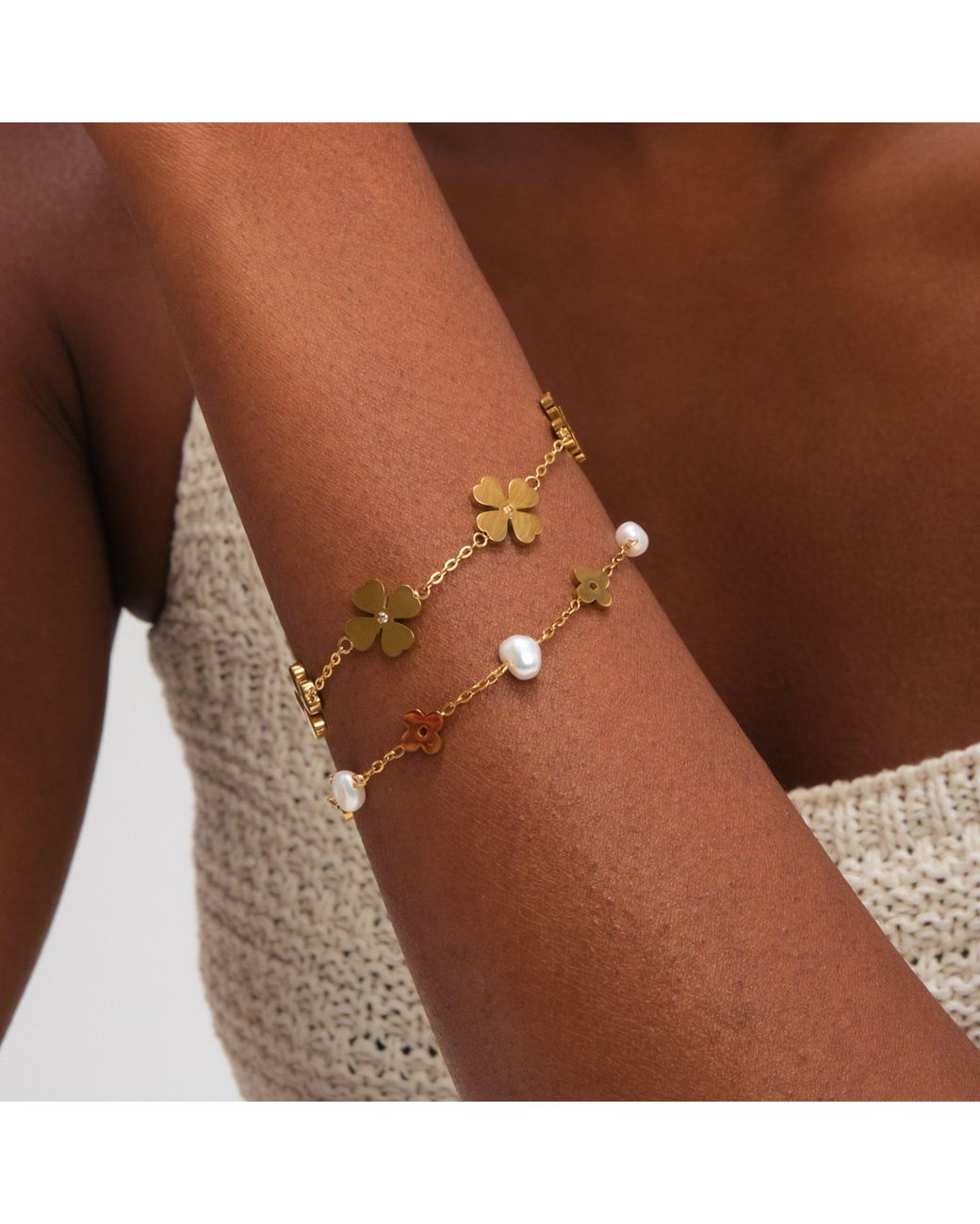 Jon Richard Metallic Plated Waterproof Pearl Floral Bracelet