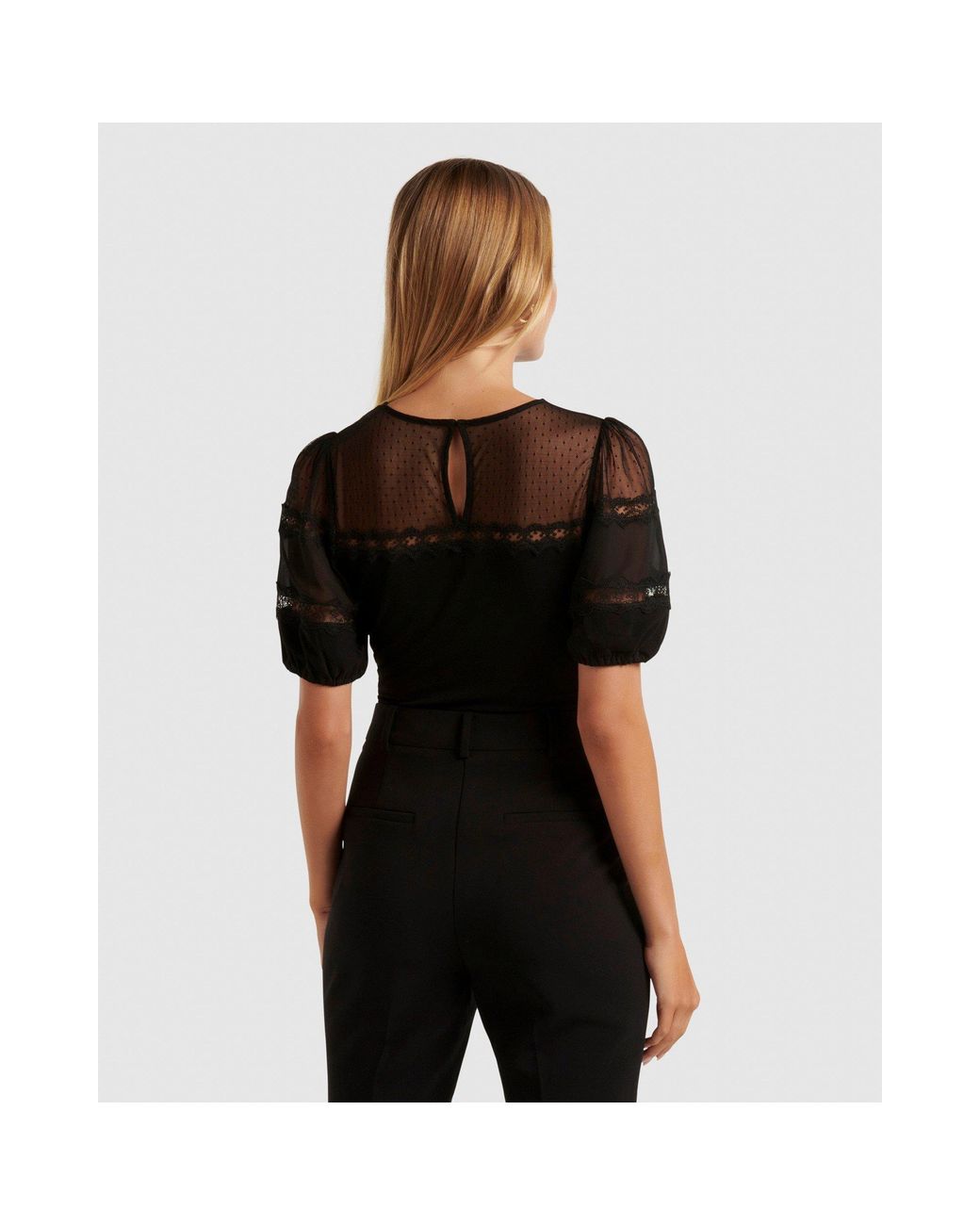 Forever New Black Matilda Spliced Puff Sleeve Top