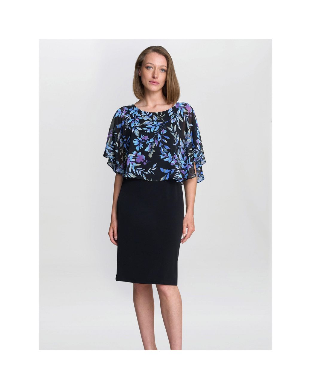 Gina Bacconi Blue Jenny Floral Chiffon Overlay Dress