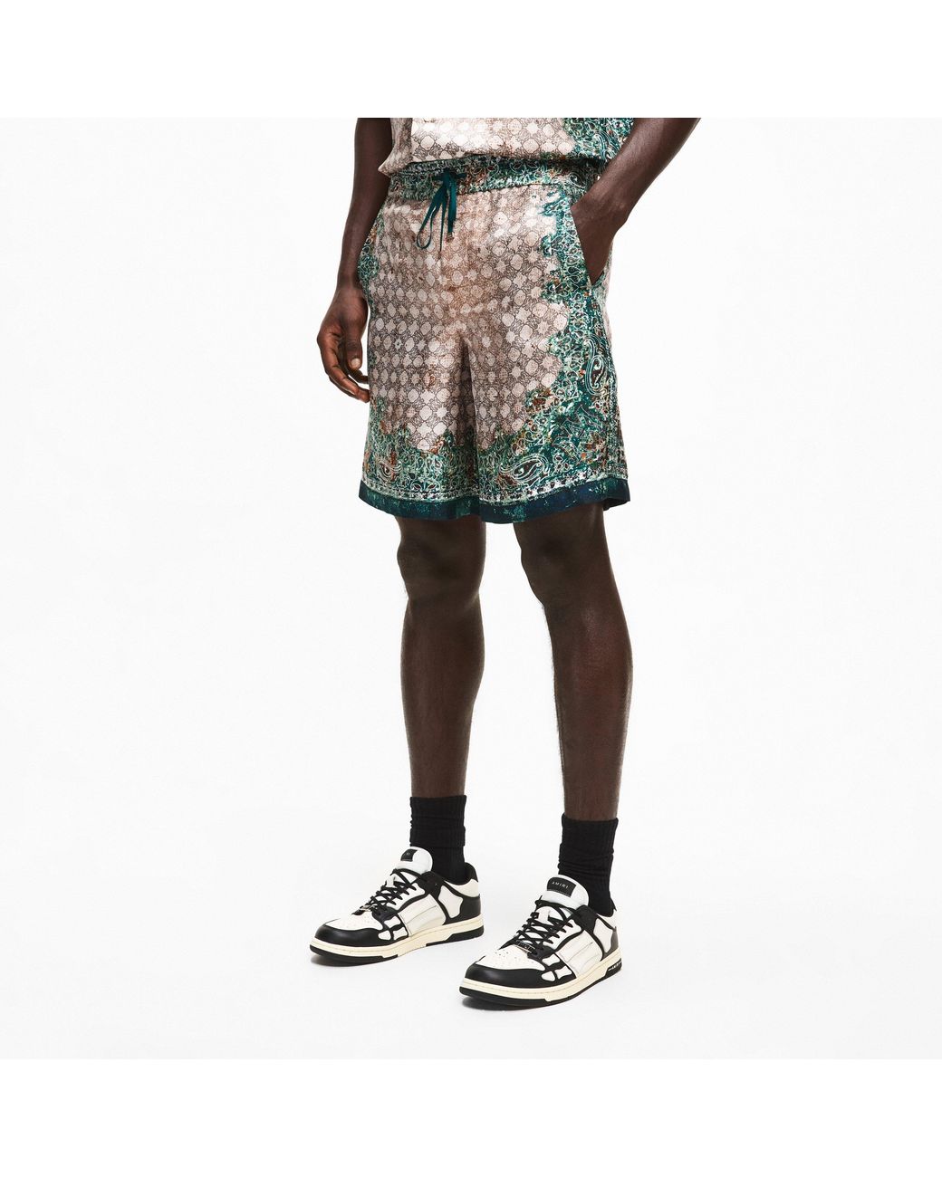 Amiri Green Bandana Woven Tracksuit Shorts for men