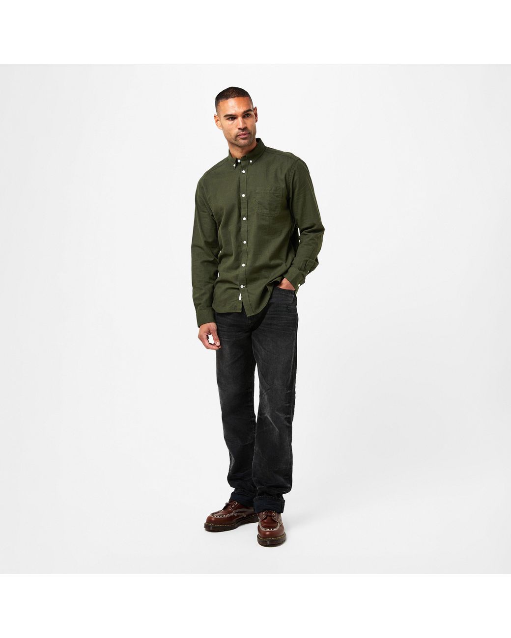 ONLY Green Long-Sleeve Plain Shirt for men