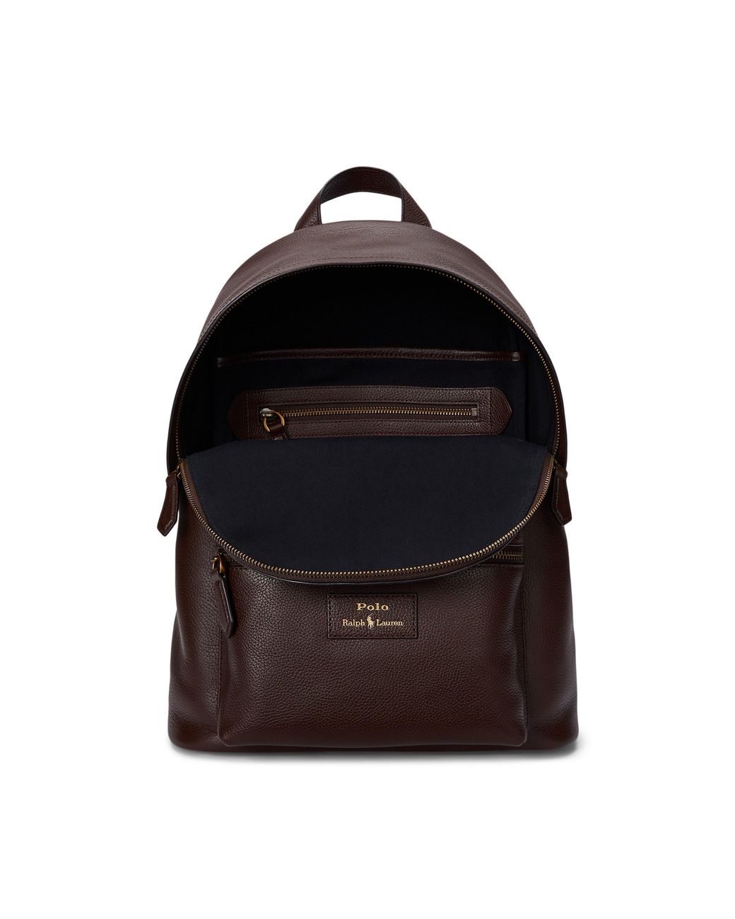 Polo Ralph Lauren Brown Pebbled Leather Dome Backpack