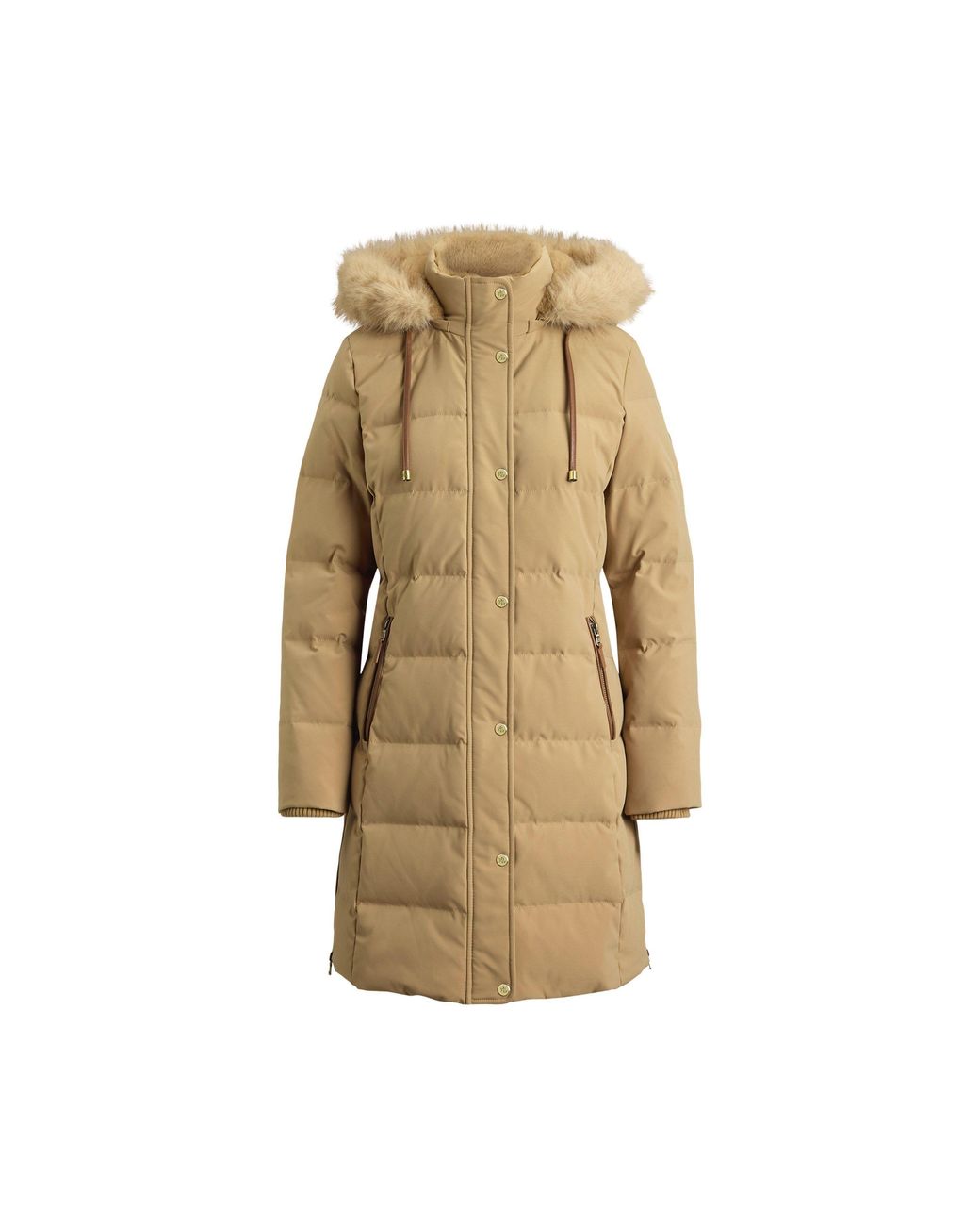 Ralph Lauren Natural Faux Fur Hood Medium Puffer Jacket