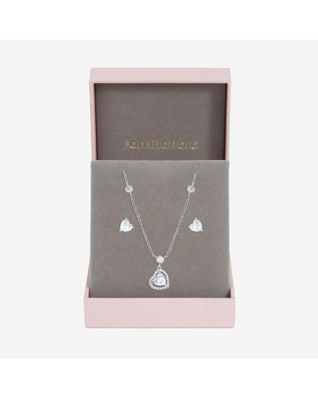 Jon Richard Gray Rhodium Plated Cz Heart Drop Set