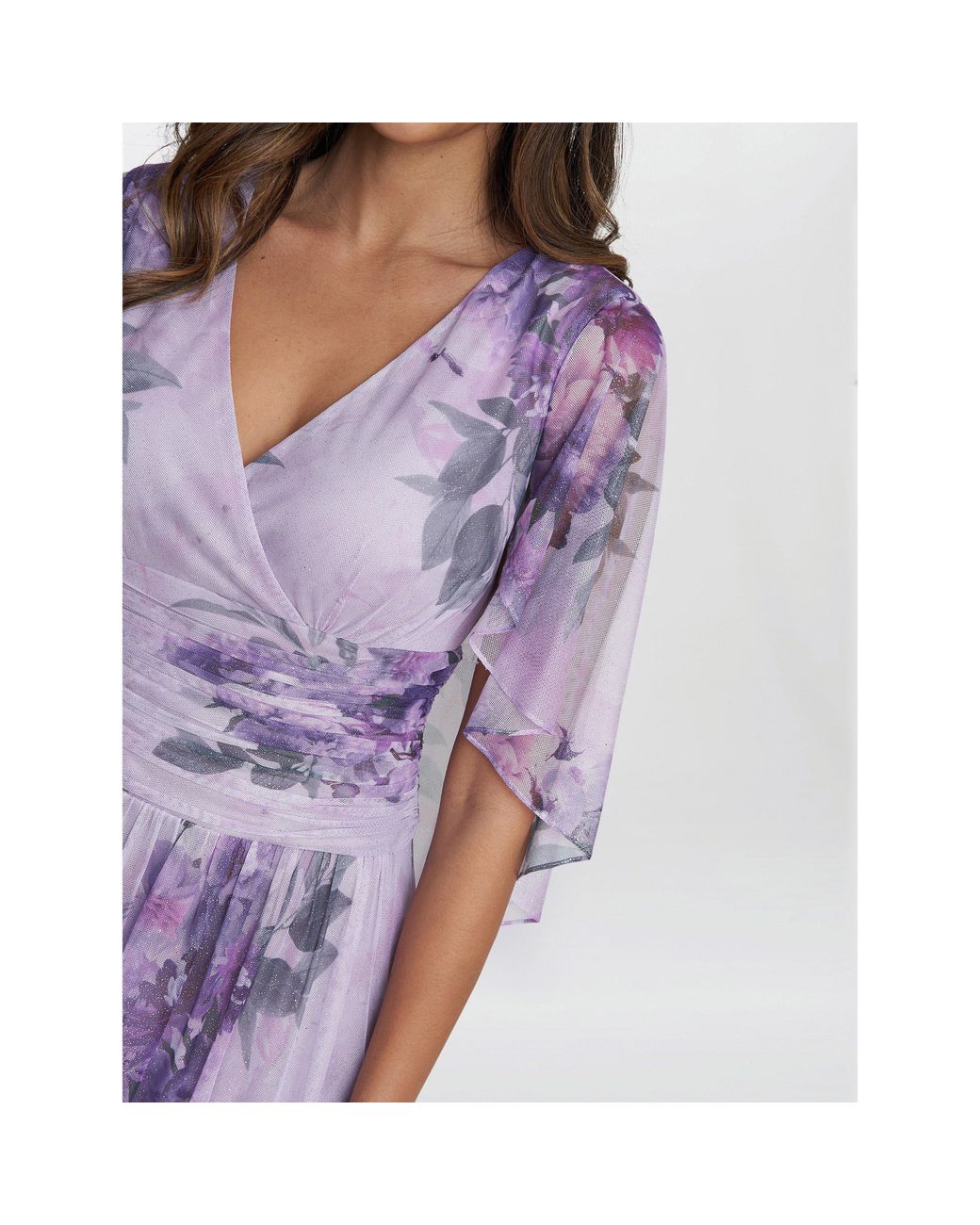 Gina Bacconi Purple Caroline Maxi Dress With Overlay Sleeves