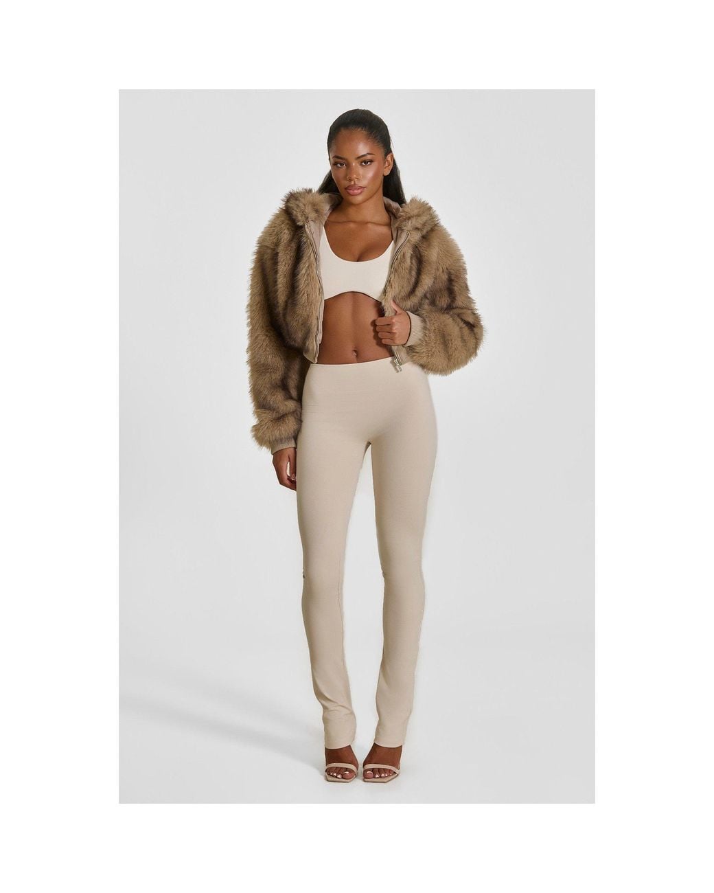Mars the Label Natural Monroe Faux Fur Cropped Hooded Teddy Coat