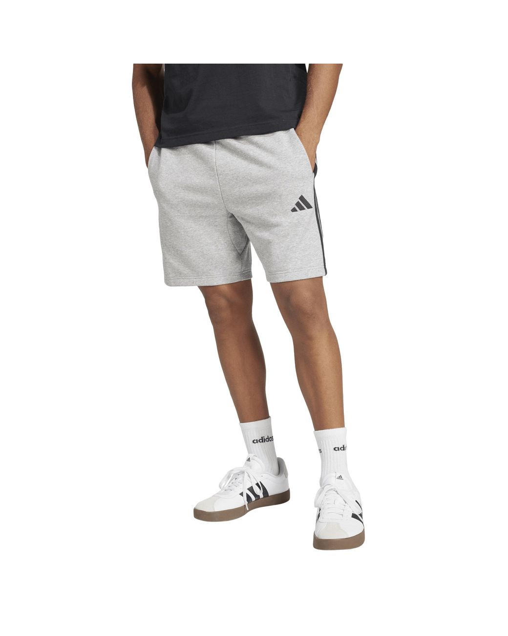 Adidas Gray Essentials 3 Stripe Fleece Shorts for men