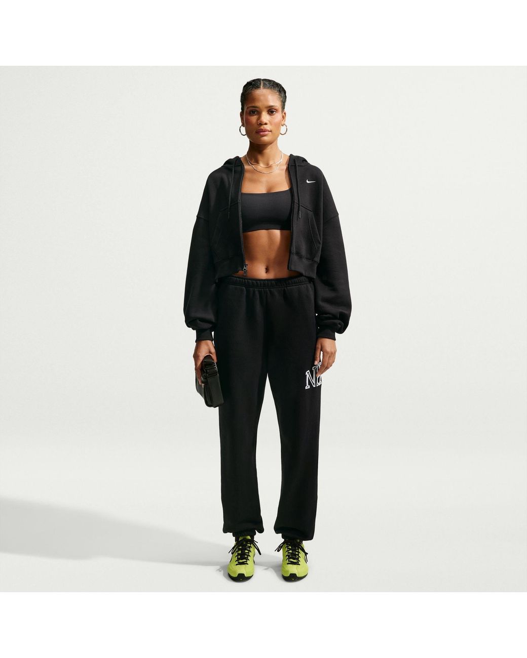 Nike Black Studio Crop Full-Zip Cotton Oversized-Fit Fleece