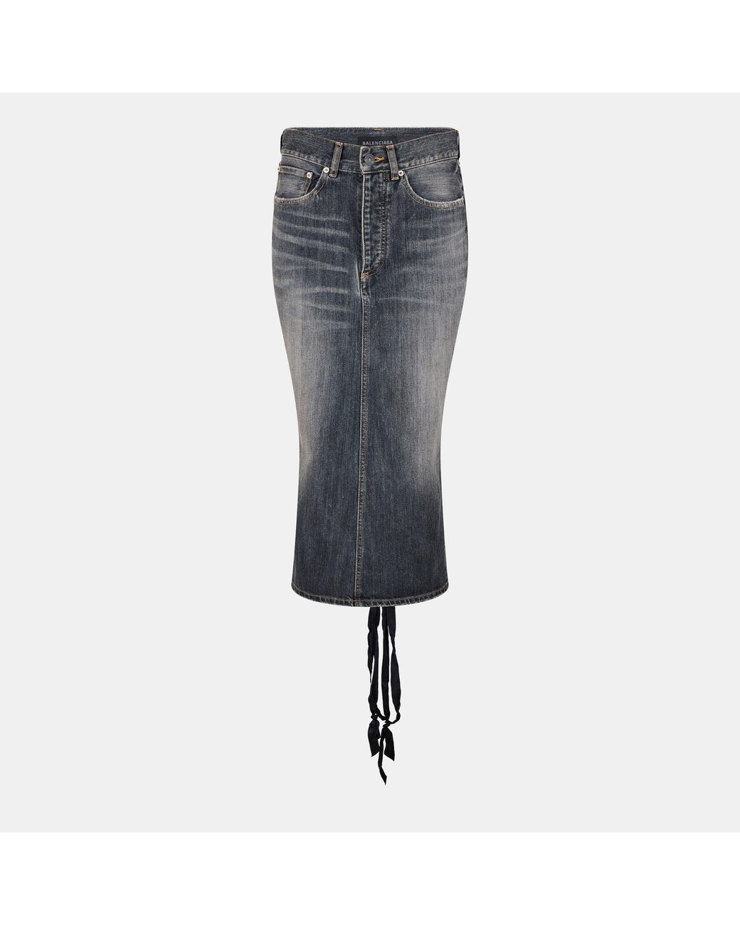 Balenciaga Gray Lace-Up Denim Skirt