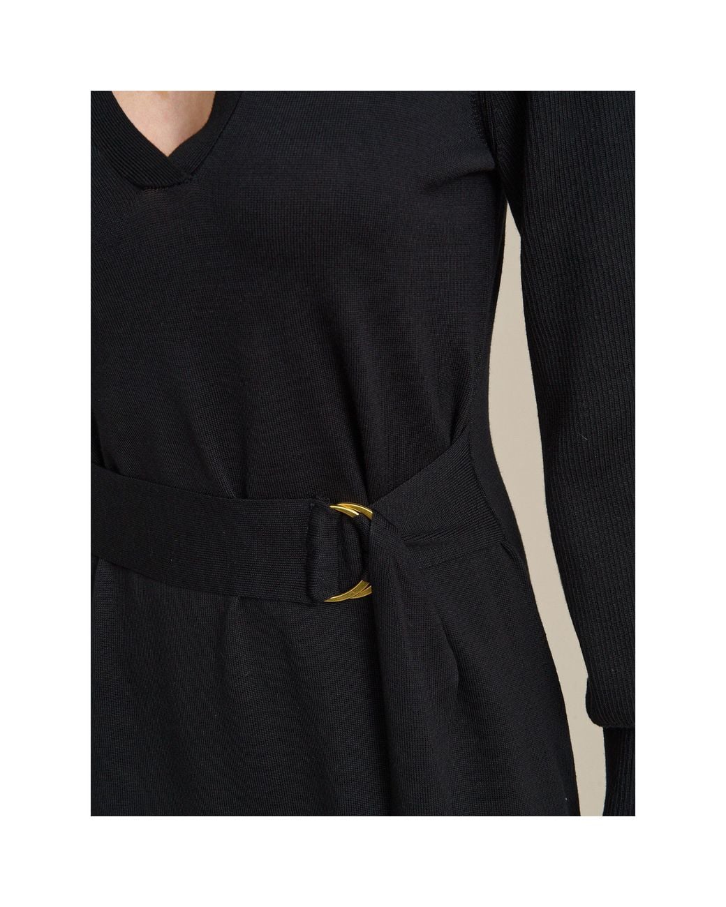 Gina Bacconi Natural Tia Midi Dress With Belt & Long Sleeves