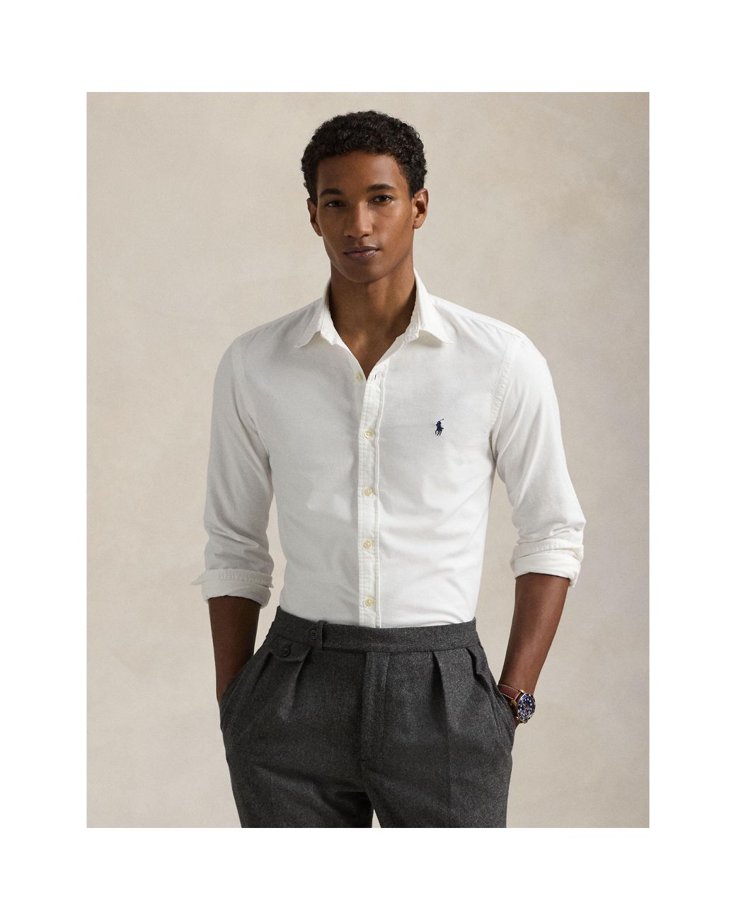 Polo Ralph Lauren White Slim Fit Oxford Long Sleeve Shirt for men