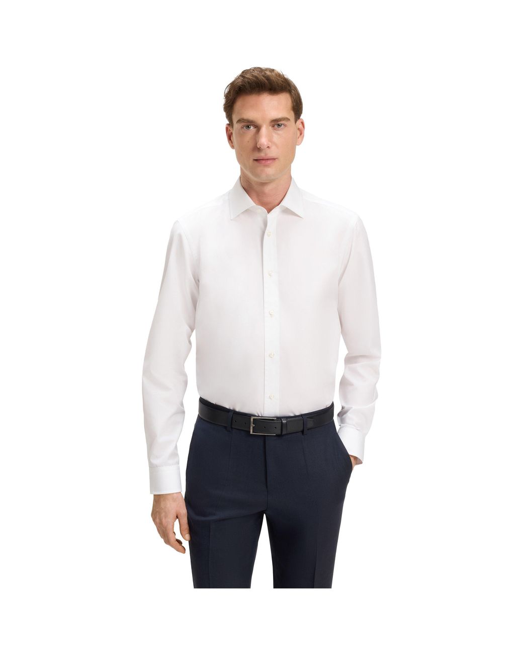 Boss White Cotton Long Sleeve Slim Fit Shirt for men