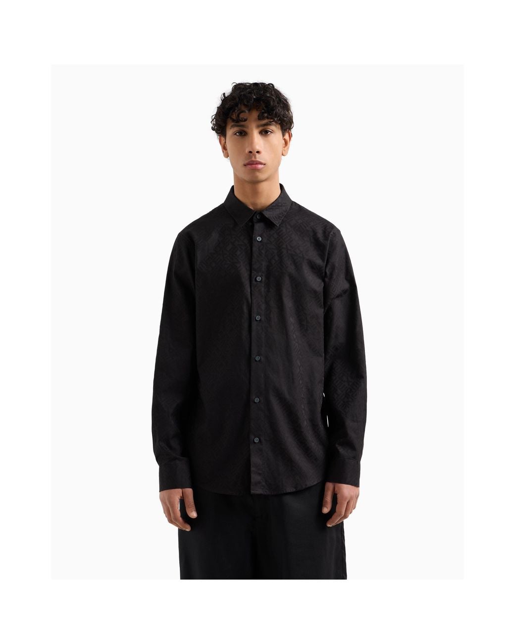 ARMANI EXCHANGE Black Long Sleeve Patterned Shirt for men
