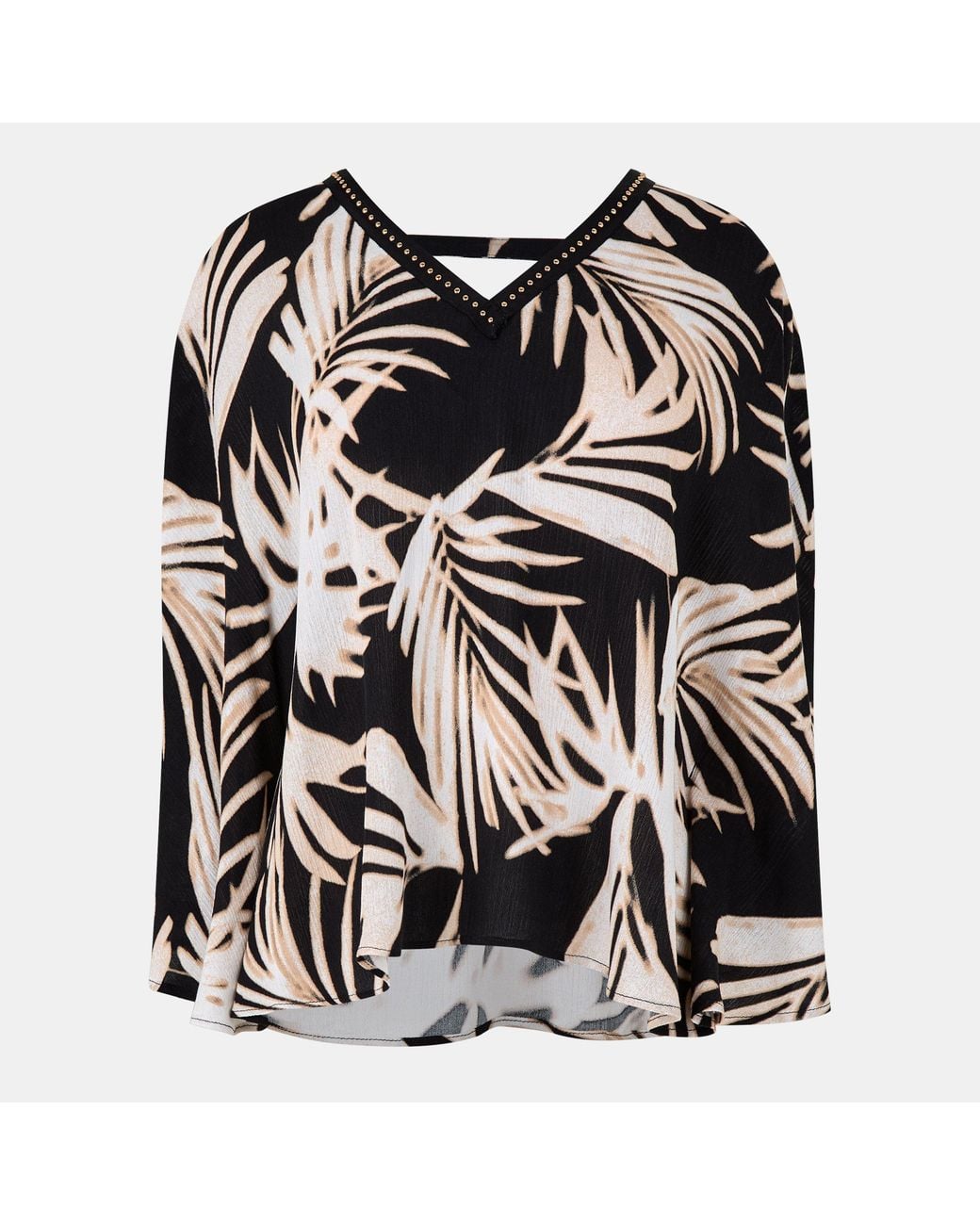 Biba Black Long-Sleeve Stud Trim Blouse