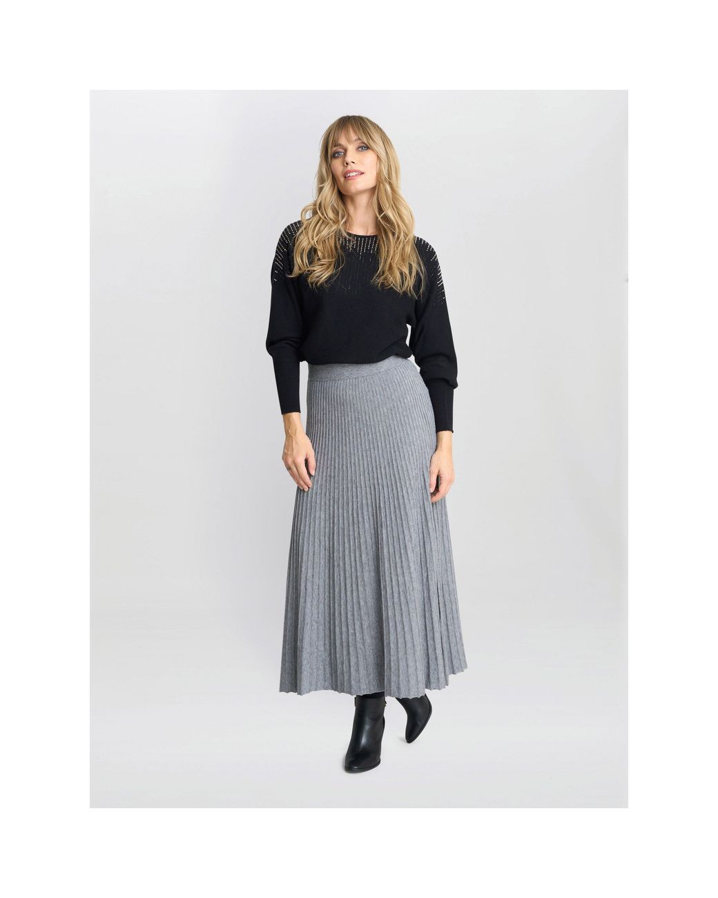 Gina Bacconi Gray Filomena Knitted A-Line Skirt