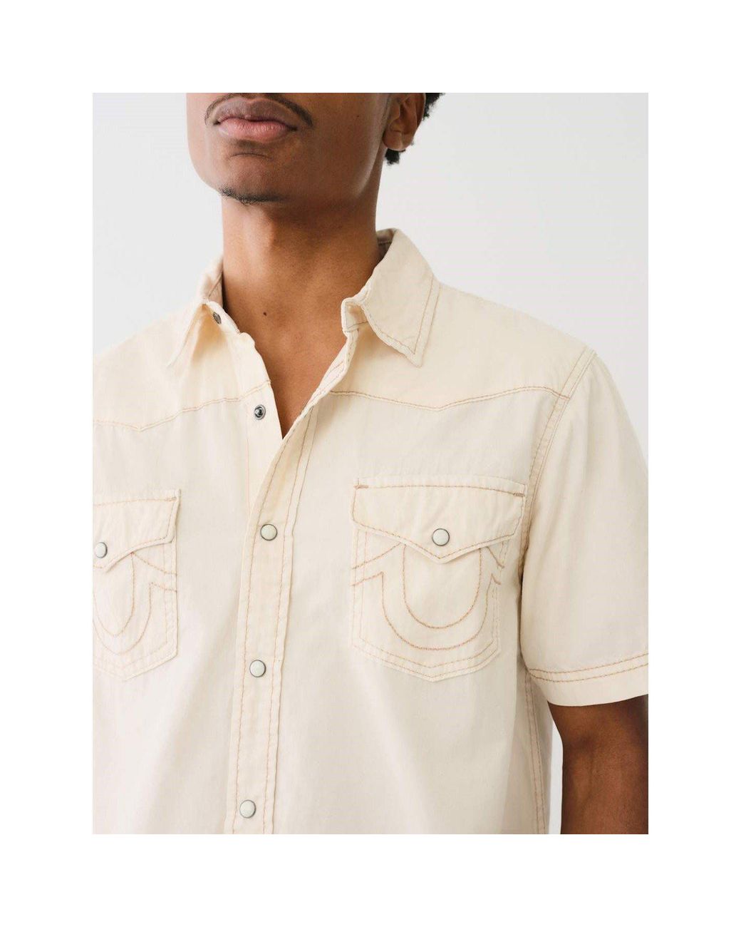 True Religion White Tr Short Sleeve Dyed Western Shirt for men