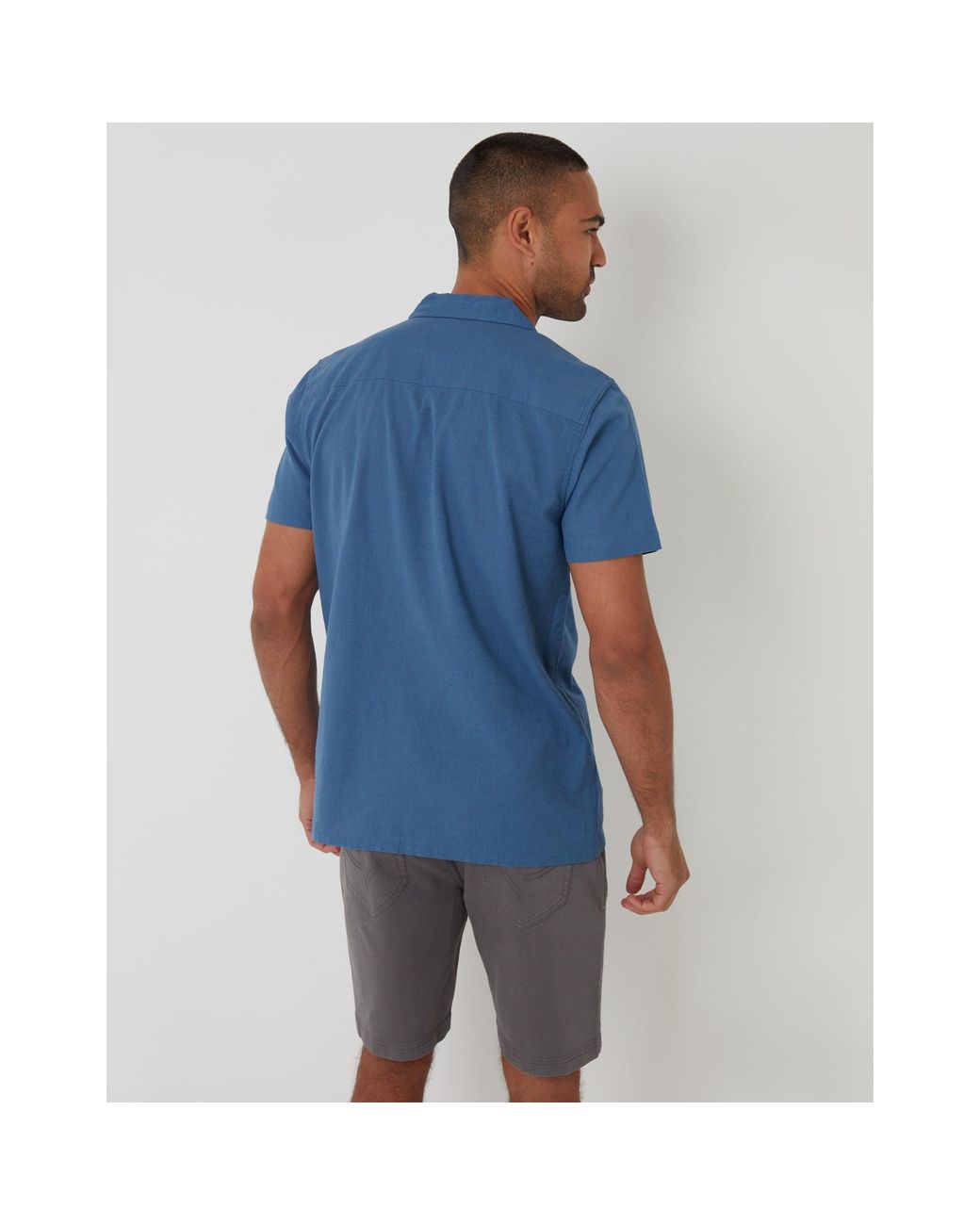 Threadbare Blue Short-Sleeve Bowling Shirt for men