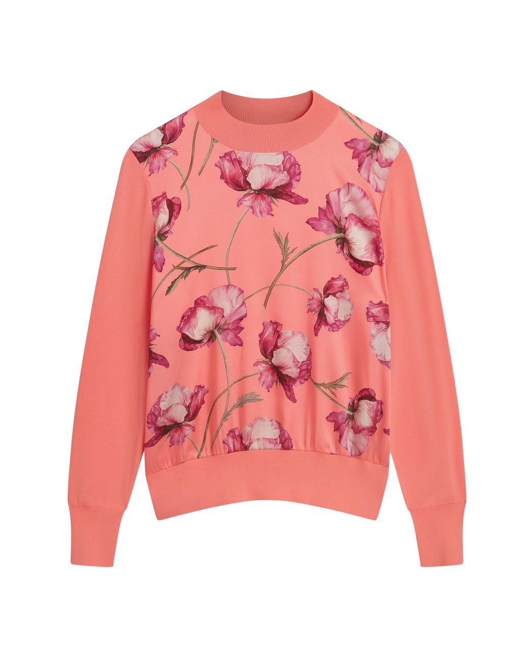 Ted Baker Pink Botanical Print Front Long Sleeve Knit Top