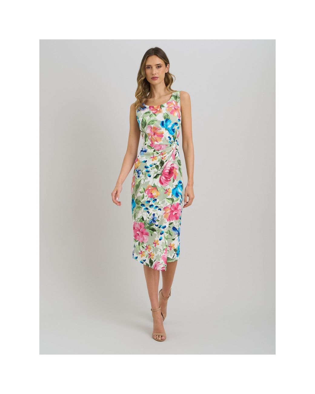 Gina Bacconi Blue Roma Twist Knot Floral Dress