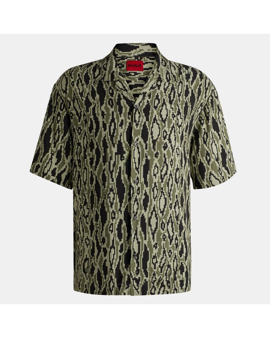 HUGO Green Espino Geometric Short Sleeve Tailored Fit Shirt for men